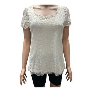 Ann Taylor - EC - Lace Overlay Cream Top